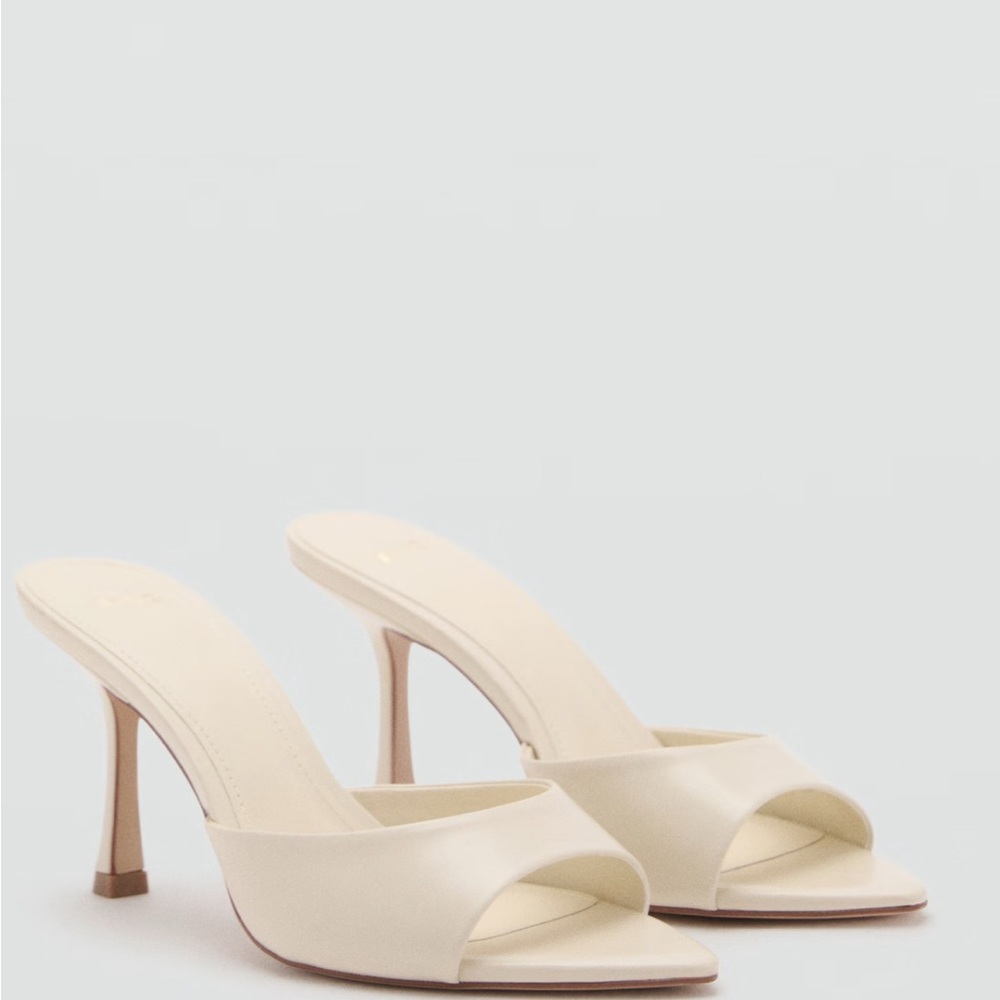 Mango Cream Heels Sophisticated Mid-Height Mules